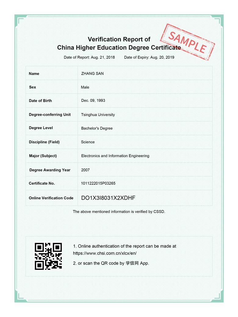 《中国高等教育学位认证报告》翻译件样本